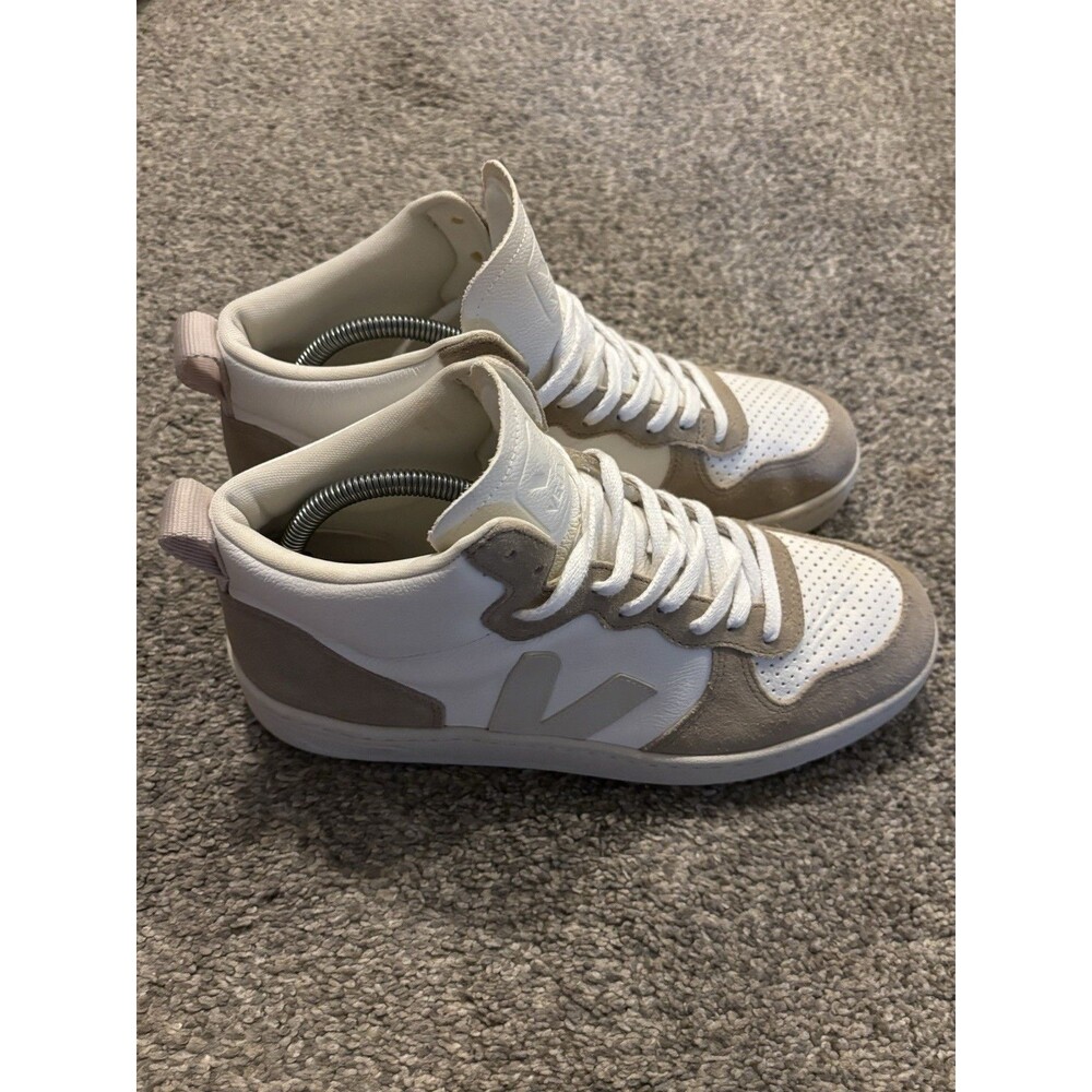 Veja V-10 High Top Sneakers White Tan Leather Mens Size 10 Sustainable Shoes